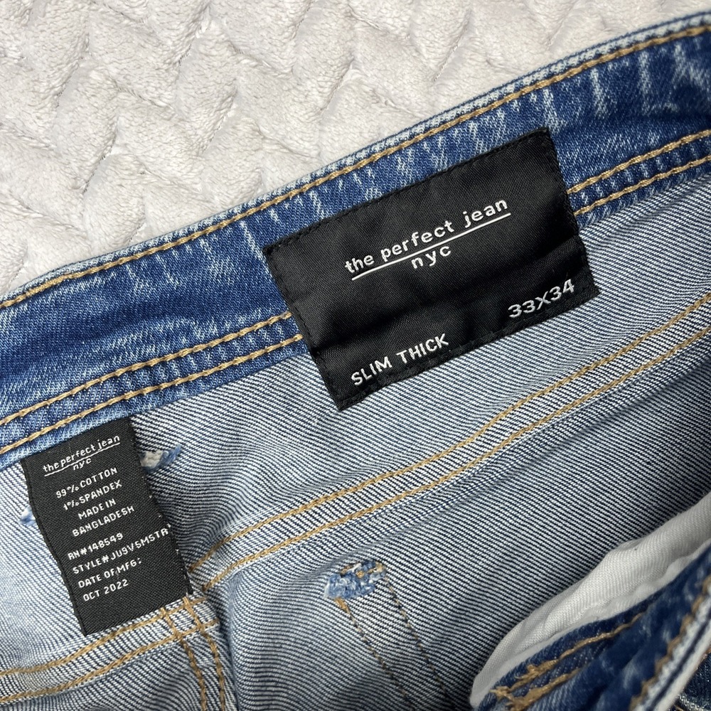 The Perfect Jean NYC Slim Thick Jeans Mens 33x34 Stretch Denim Relaxed Fit Pants - Picture 3 of 9